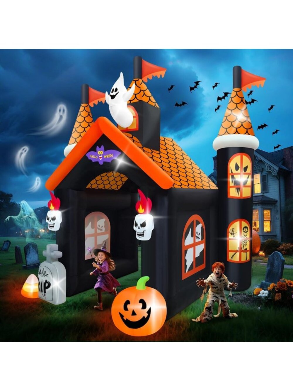 🎃12FT Halloween Inflatable Large Haunted House Ghost Pumpkin Blow up Decor